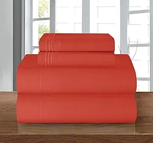 Elegant Comfort Luxury 1500 Premium Hotel Quality Microfiber 5-Piece Sheet Set - Wrinkle Resistant, All Around Elastic Fitted Sheet, Deep Pocket up to 16", Split King, Rust