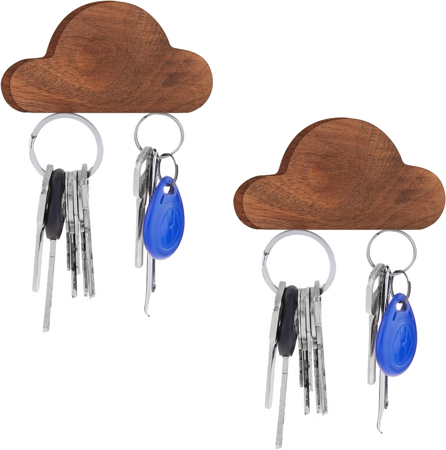 2 Pcs Cloud Shaped Key Hook Wooden Magnetic Wall Key Hanger Creative Wall Keychains for Home Office (Coffee)
