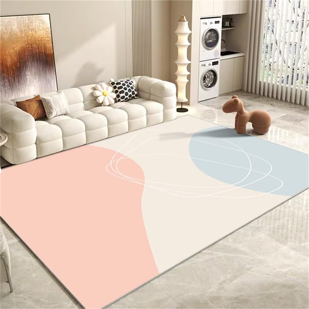 Tapis salon unicolore rose 100x210 pour chambre enfant et ado lavable au design moderne