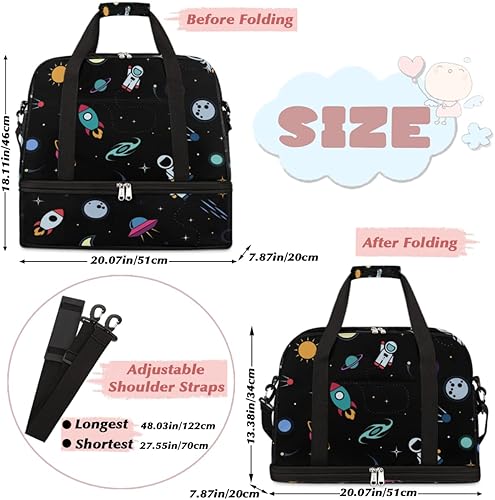 Vista 2 de Rocket Airship Earth Astronaut Foldable Travel Duffel Bag Tote Carry On Luggage Sports Gym Bag With Shoe Compartment For Woman Man Overnight Weekend
