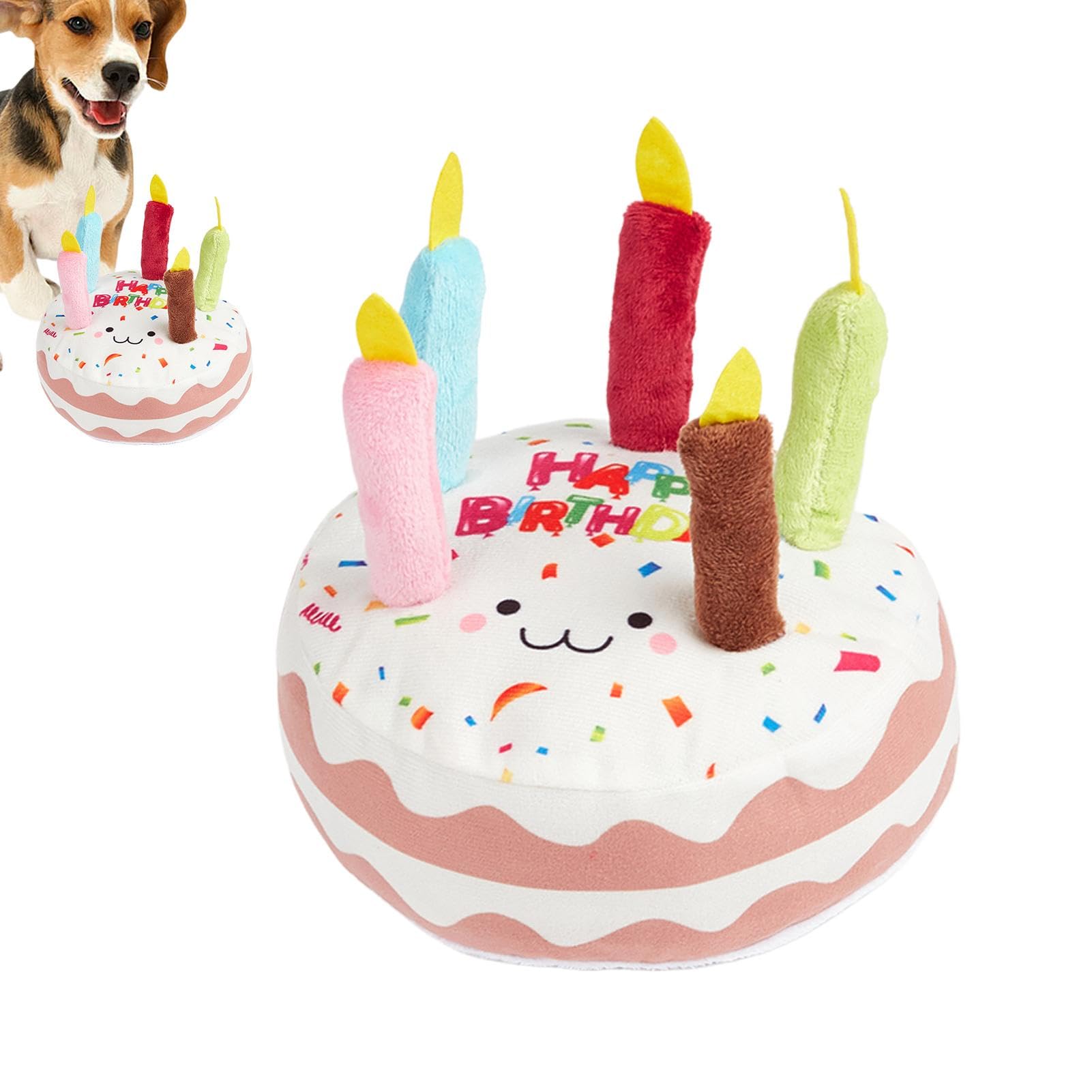 Generic Pet Plush Sound Toy - Birthday Cake Shape, Interactive Dog Teething Toys, Small Breeds