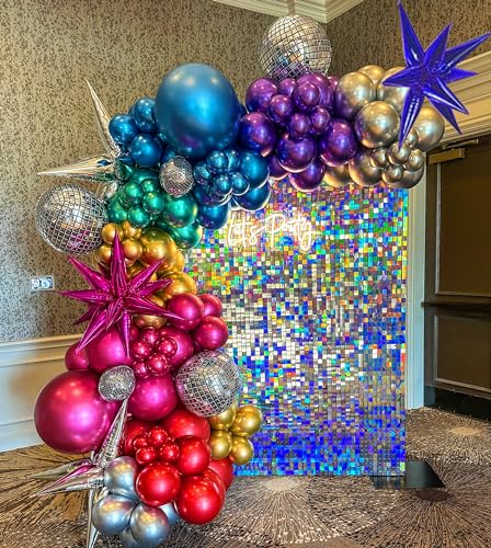 Image of 161pcs Shiny Chrome Balloon Garland Arch Kit Retro Disco Dance Party Decorations with 4D Disco Ball Balloons and Explosion Star Foil Balloons for 80s 90s Theme Neon Birthday Galaxy Supplies