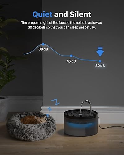 Miniatura 6 de Fuente de agua para gatos dispensador de agua para gatos de 67 onzas2 litros, dispensador negro para mascotas, cuenco para grifo para perros, con 6