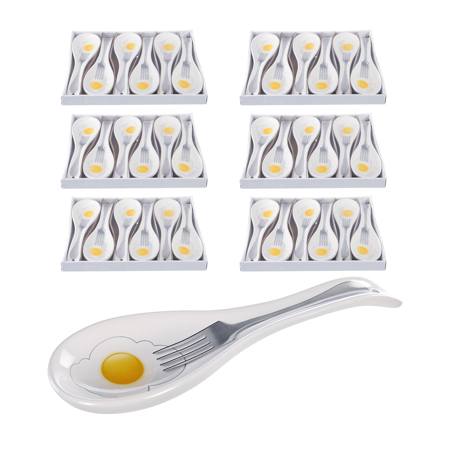 Cucharas de Cerámica. Pack 36 Reposacucharas, Colgar en Pared o Sobremesa. Ideal para Servir Aperitivos en Eventos, Hostelería, Bares, Restaurantes, Cafeterías, Hogar (Huevo 25cm 36Uds)