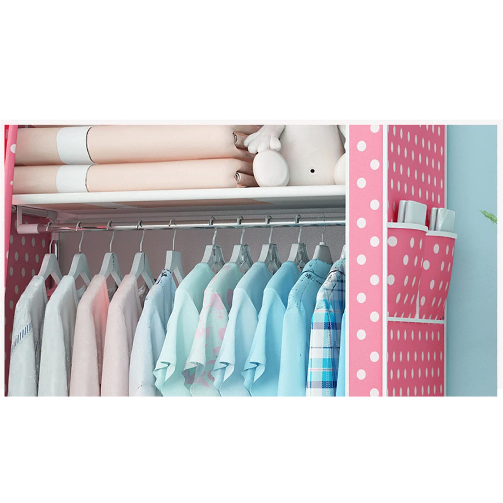 Armario Plegable De Lona, Riel para Colgar Ropa De Dormitorio Independiente Dormitorio De Condominio Organizador De Almacenamiento De Ropa Portátil con Bolsillos Laterales 155 * 43 * 70 CM