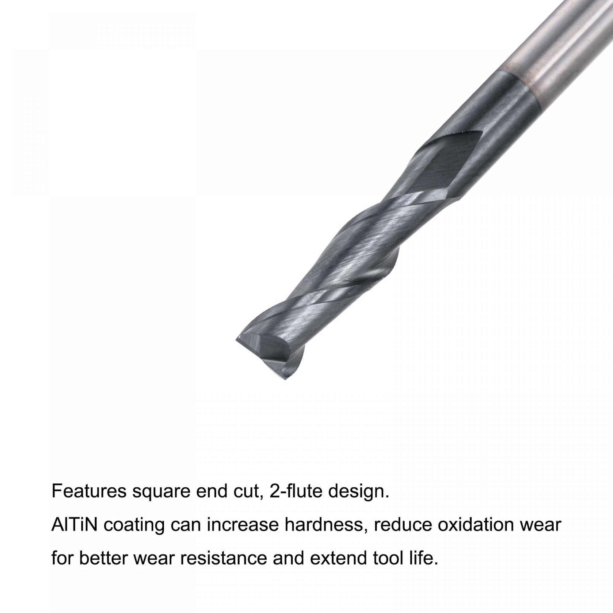 sourcing map Vierkant-Nasen-Schaftfräser, 4 mm Spitze, Durchmesser Vollhartmetall, AlTiN-beschichtete CNC-Fräser-Bits, 2 Flöten, Spiralfräser, HRC45 mit 4 mm Schaft, 75 mm Länge