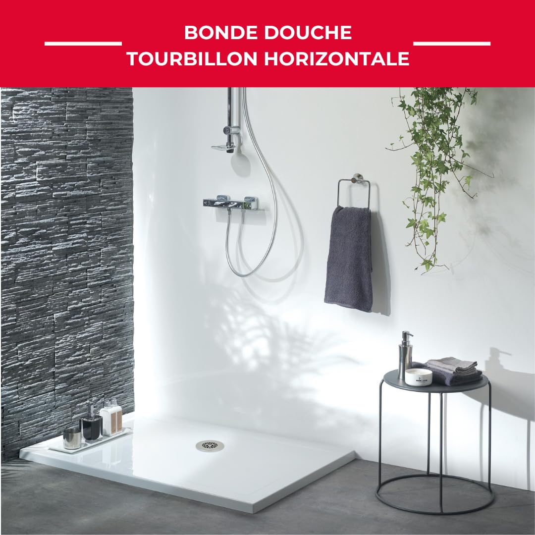 Wirquin 30723745 Bonde de douche Tourbillon Ø90 chromée avec grille inox et sortie horizontale