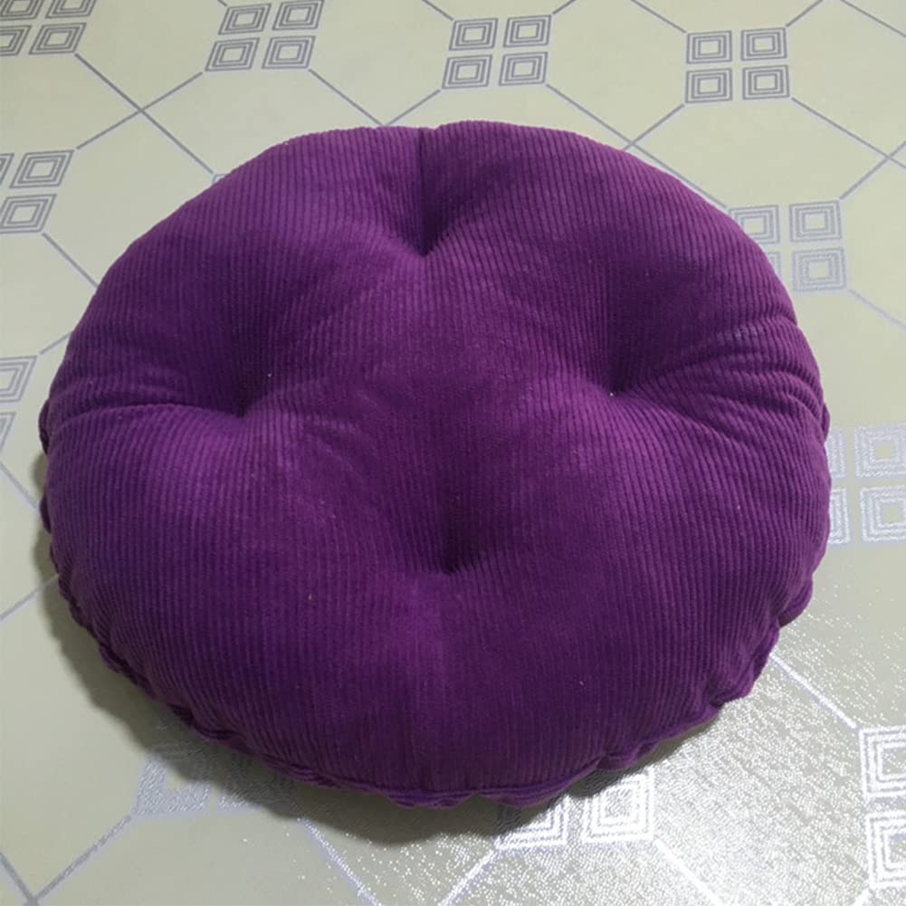Round Chair Pads Solid Color Thicken Dining Chair Cushions Super Soft Corduroy Seat Cushion Garden Patio Home Cushion Pad (Diameter:25cm(10inch), Purple)