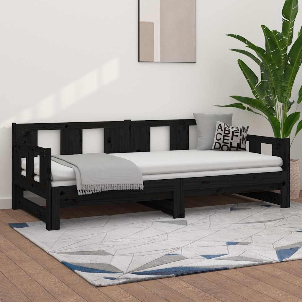 Pin Massif Convertible gigogne Noir 80x200 cm