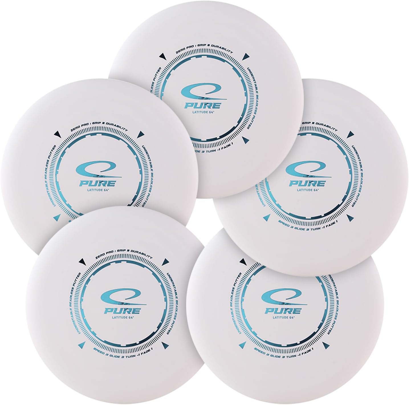Latitude 64 Zero Pro Pure, Straight Disc Golf Putter Pack, 5-Pack, White