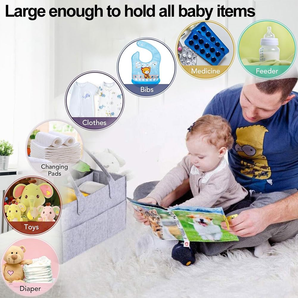 Comioke Organizador Pañales,Cesta Organizadora Bebe, Pañales Bolso Para Bebés, Correas para Pasear en Carrito Bebe, para Cambiar Toallitas Juguetes para la Ducha del Recién Nacido