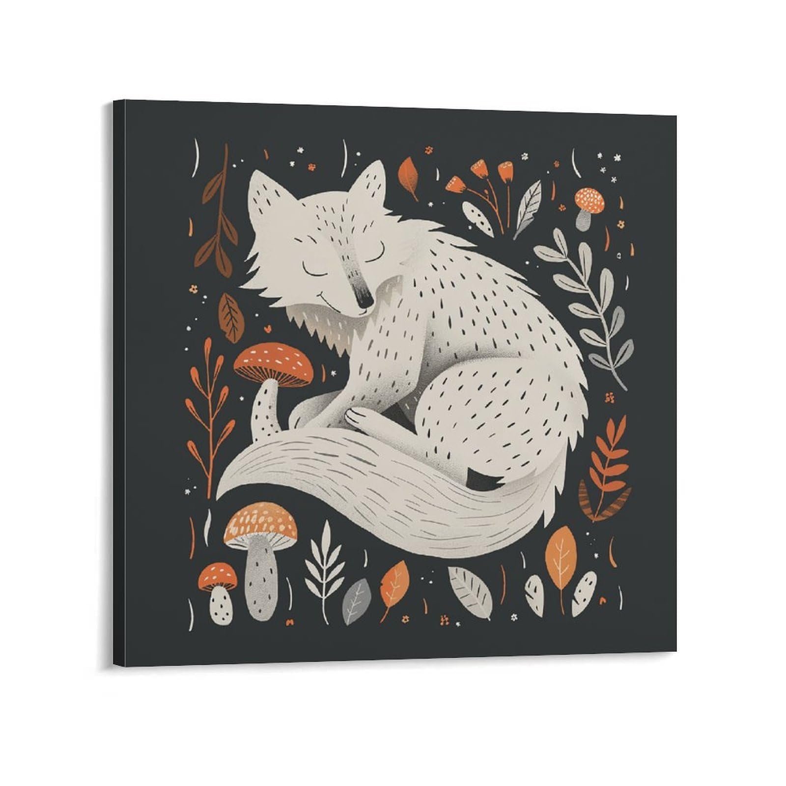 KLOPH Mushrooms And Leaves Canvas Wall Art for Living Room 10x10inch Modern Artwork Painting for Bathroom Hanging Canvas Prints Aesthetic Wallart for Bedroom Kitchen Office Wall Decor