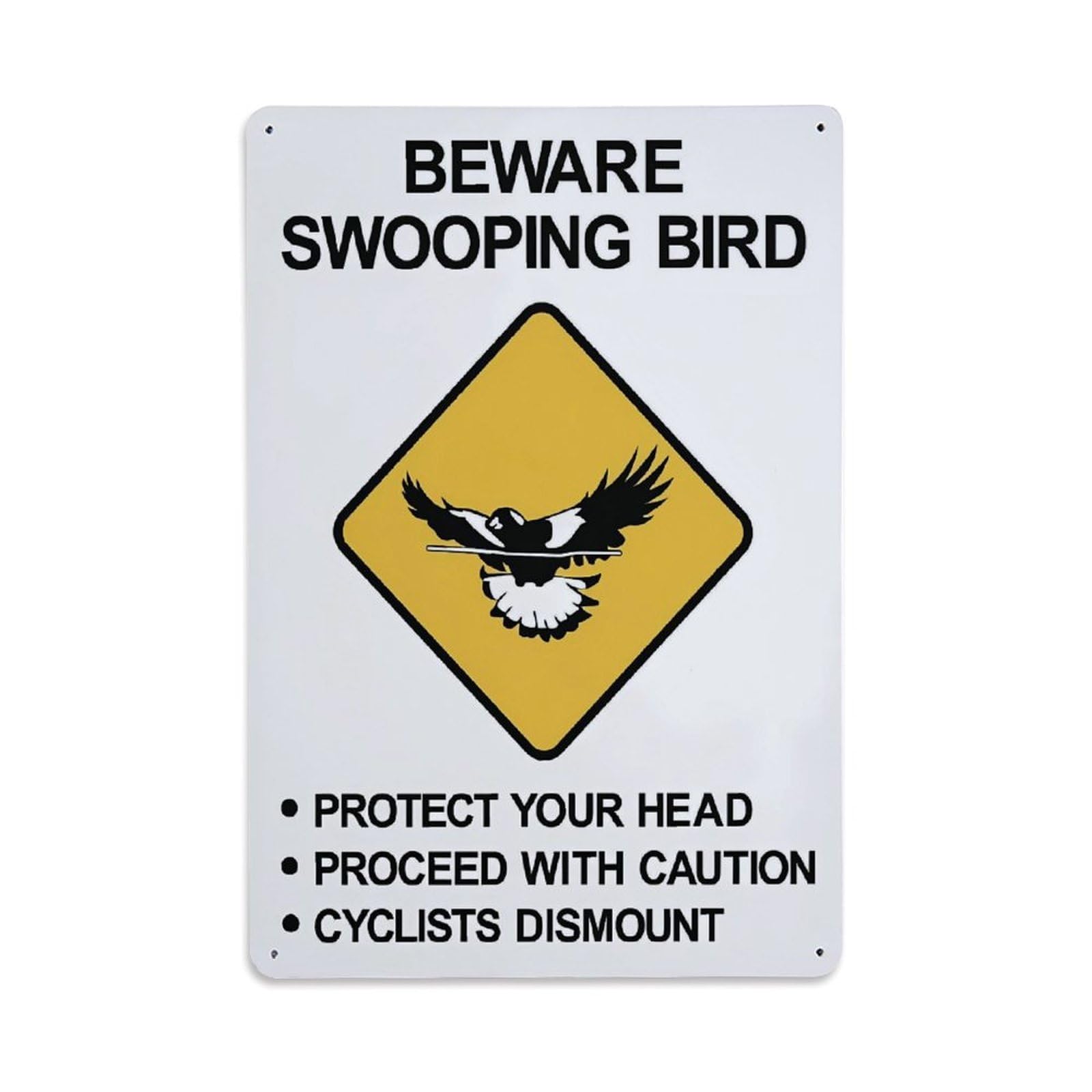 Beware Swooping Magpie Bird Yellow Road Warning Yard Wall Decor Sign Vintage Aluminium Metal Sign, Retro Wall Decor for Home, Bar, Garage & Farmhouse 30x20cm