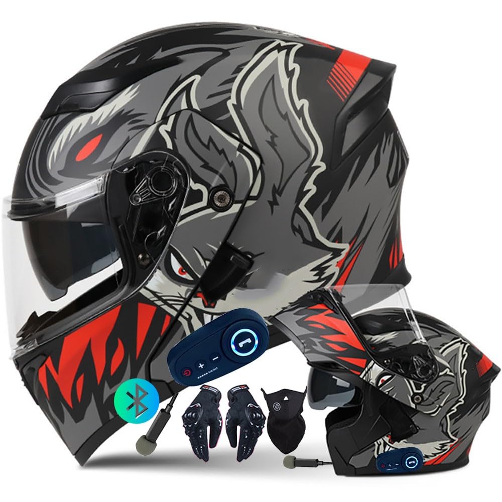 Cascos Modular Moto con Bluetooth Casco Abatible Casco integrales con Doble Visera antivaho Cascos Modulares Moto Aprobado ECE Cascos De Motocicleta para Hombres y Mujeres M~XXL