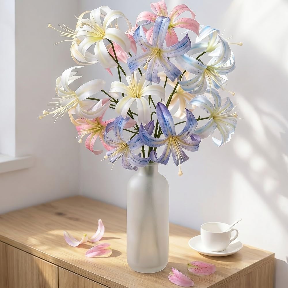 LIJUCAI 5 Pieces Artificial Lily Flower Stems Multicolor Faux Flowers for Home Decor Wedding Centerpieces Vase Arrangements,A