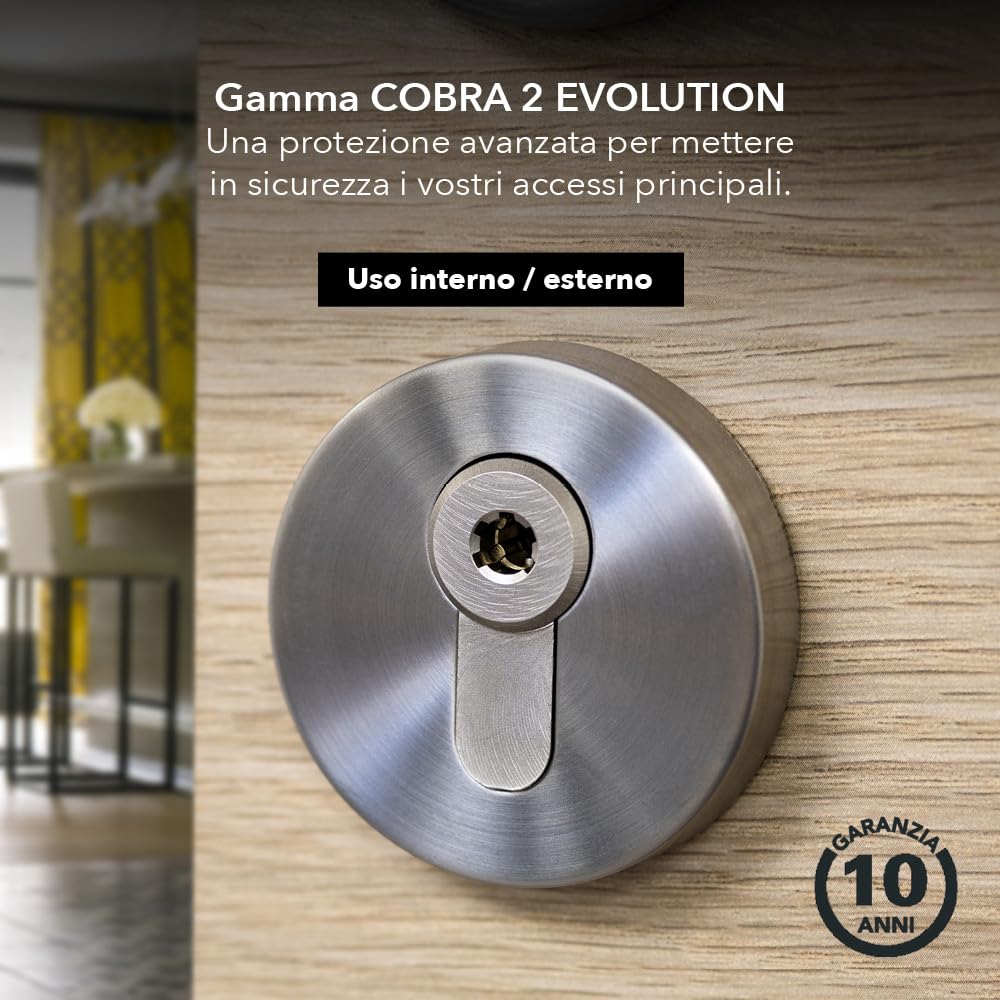 Cilindro europeo Cobra 2+ 33X43mm Nichelato, anti effrazione, antiscasso, antitrapano, 5 chiavi ergonomiche - THIRARD | Protezione antiforatura, 4 chiavi reversibili incluse, finitura nichelata, compatibile con porte d'ingresso, montaggio rapido