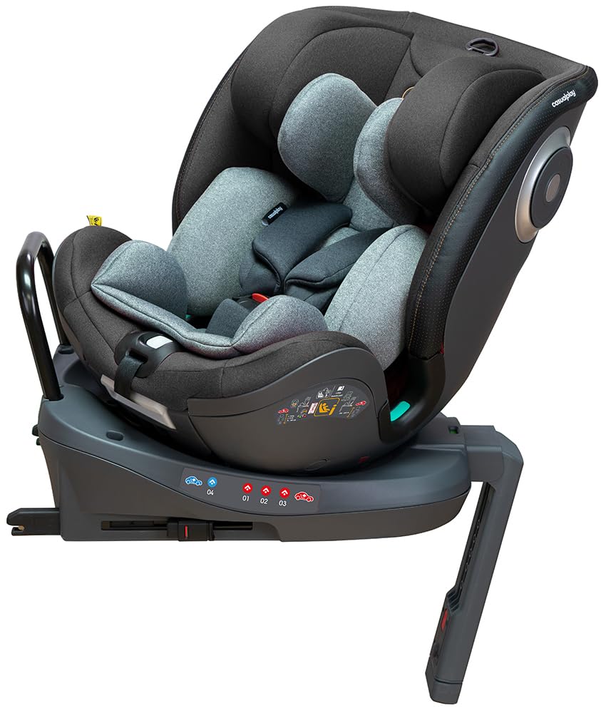Casualplay Silla de coche bebé Revol I size giratoria con isofix y pata de apoyo, grupo 0 1 2 3 de 0 a 12 años o de 40 a 150 cm altura y dispositivo de protección lateral ASP, grey