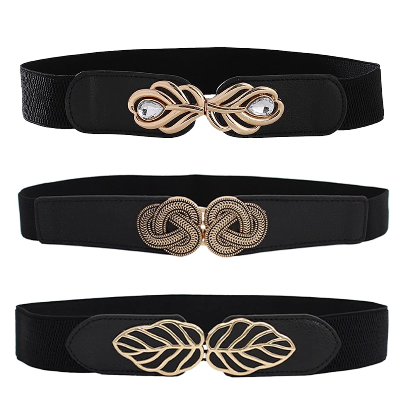 Pack Of 3 Stretchable Engraved Elastic Fabric Waist Belt For Women – Slim Stretchy Belt For Dresses, Sarees, And Jeans – Free Size(Black)-image-17