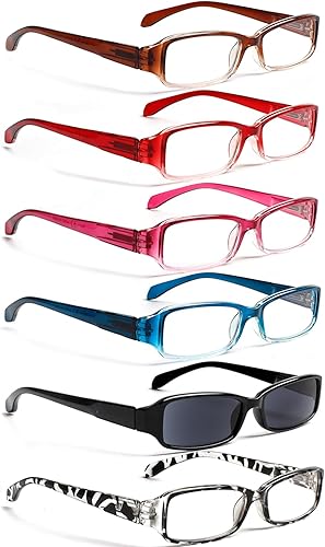 Miniatura 9 de 6 pares de anteojos de lectura para mujer, con bloqueo de luz azul, bisagra de resorte con patrón impreso para mujer (multicolor, 2.5,