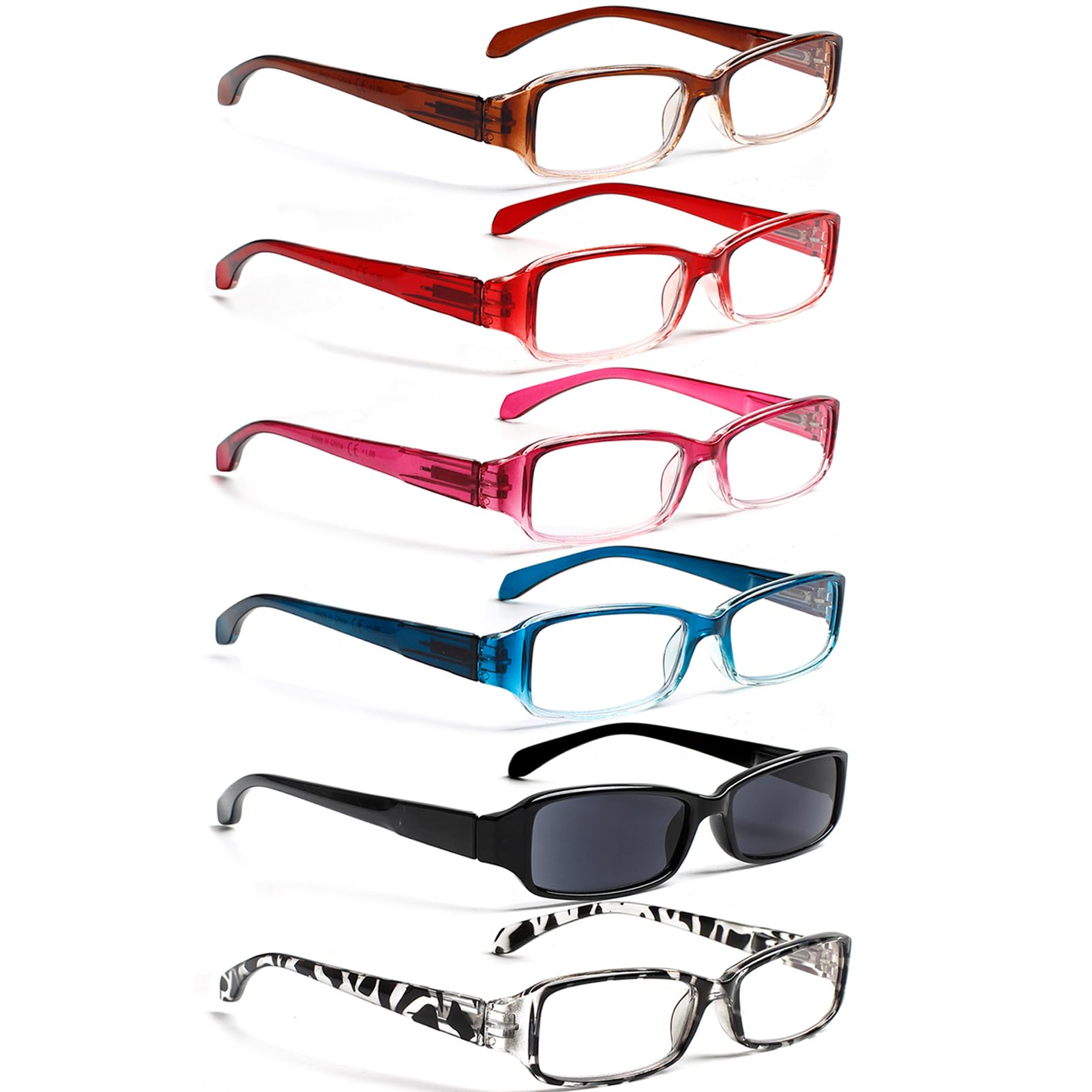 Henotin 6 Pairs Reading Glasses Blue Light Blocking,Quality Readers Spring Hinge Glasses for Reading for Women Men(Multi-Color-E, 1.0, x)