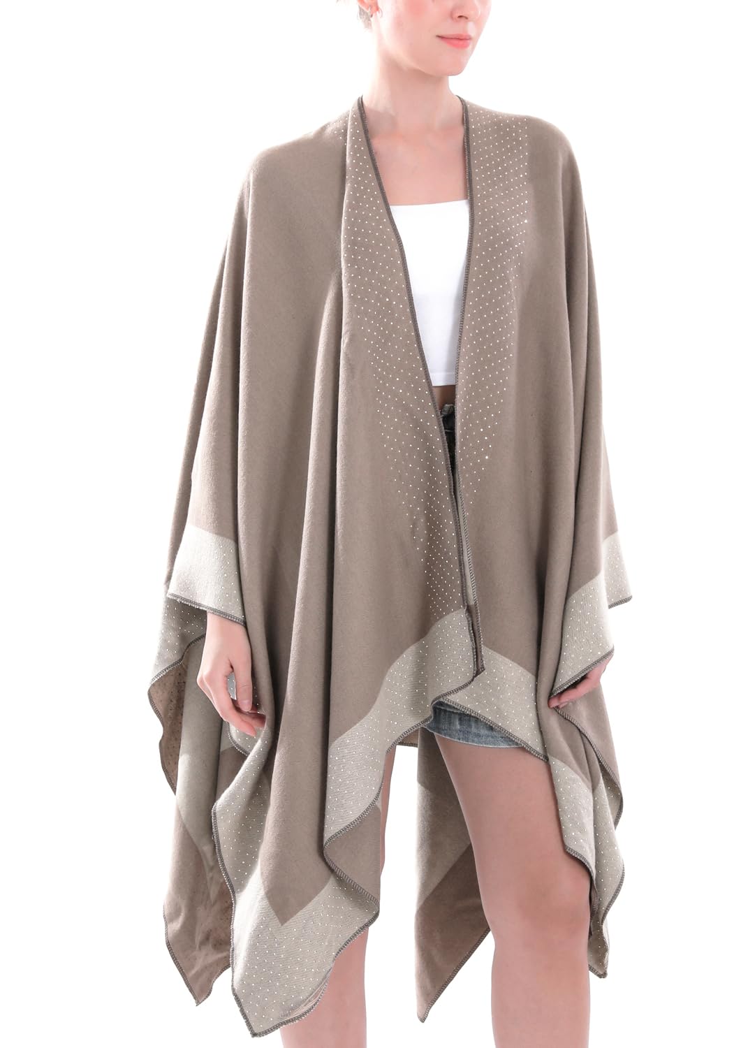 Shmily Girl Poncho Femme Hiver Élégant Châle Femme Chaud Poncho Cape Réversible Écharpe Châle Hiver Automne Poncho Châle Ouvert Cape pour Femme
