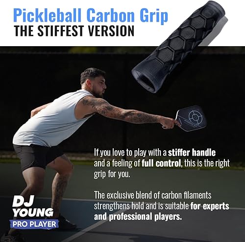 Miniatura 5 de Agarre de carbono de paleta de pickleball - 5.25 pulgadas - Tacto rígido - Soporta codo de tenis, mejora la fuerza de agarre, reduce la vibración