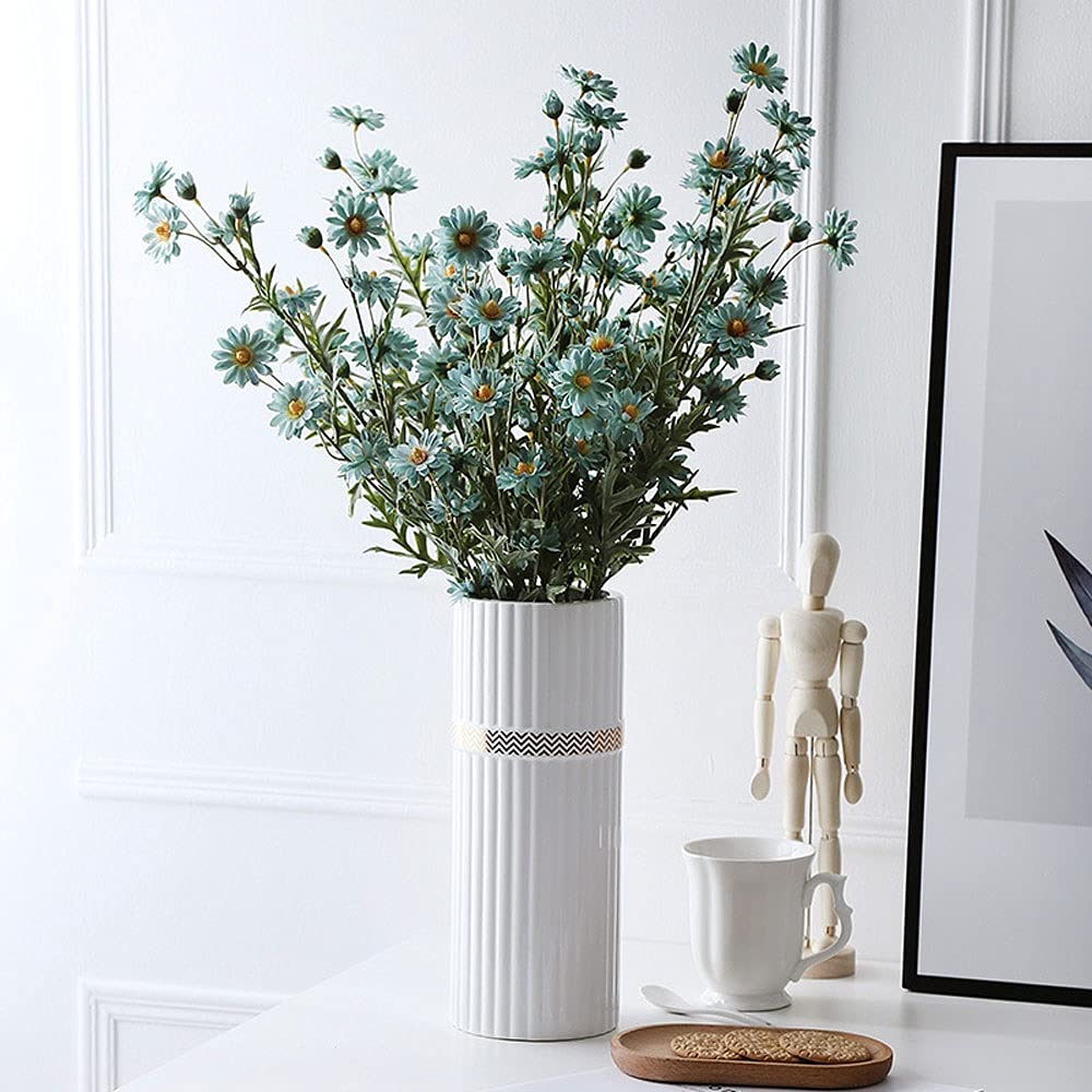 Nff Jarrón, 26.5 Cm Vasillo De Cerámica Moderno con Rayas con Phnom Penh para Sala De Estar Mesa De Comedor Boda O Regalo (Color : White, Size : 26.5×11cm)