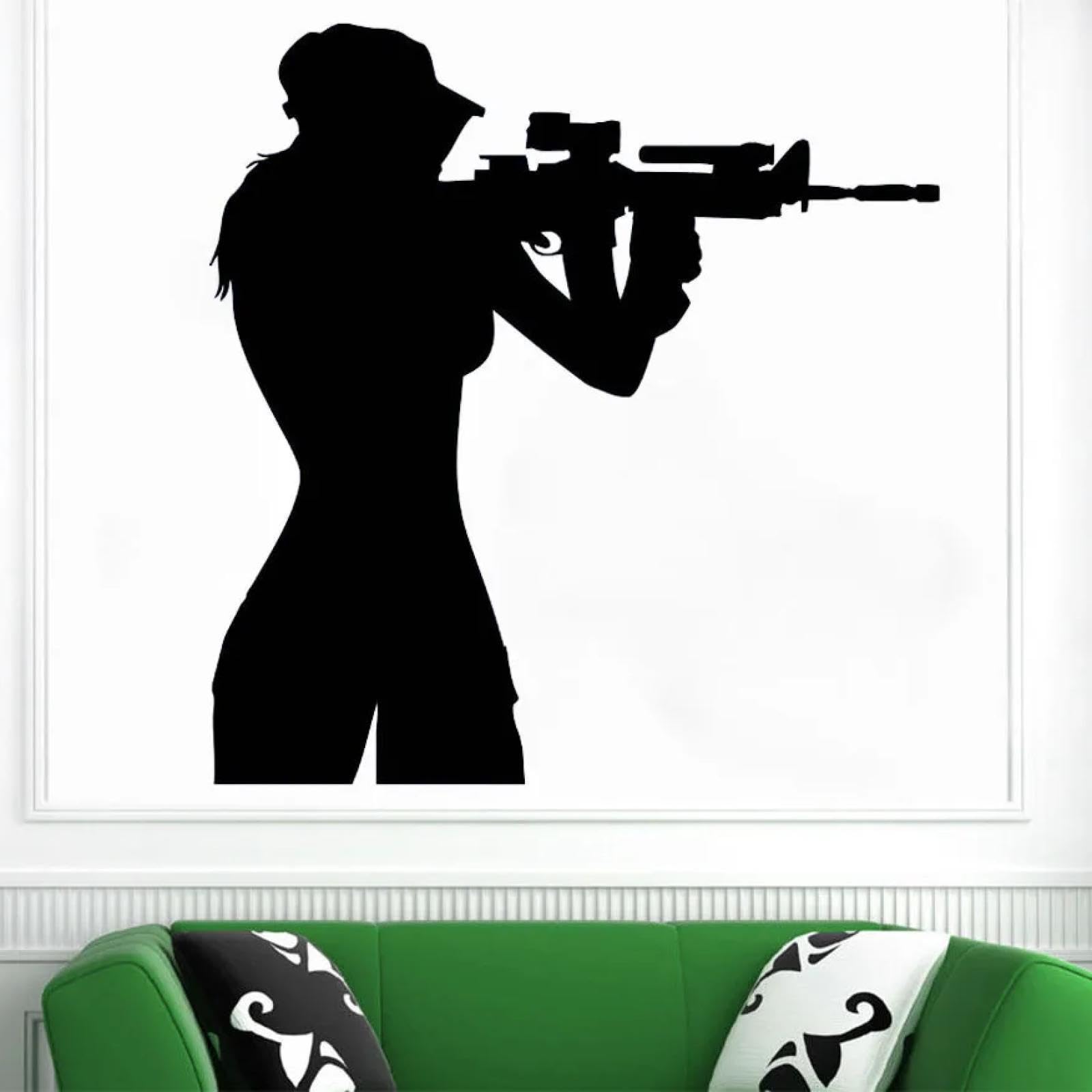 Teen Girl Room Decoration wall Sticker Soldier Military Female Silhouette wall Art Sticker/Black