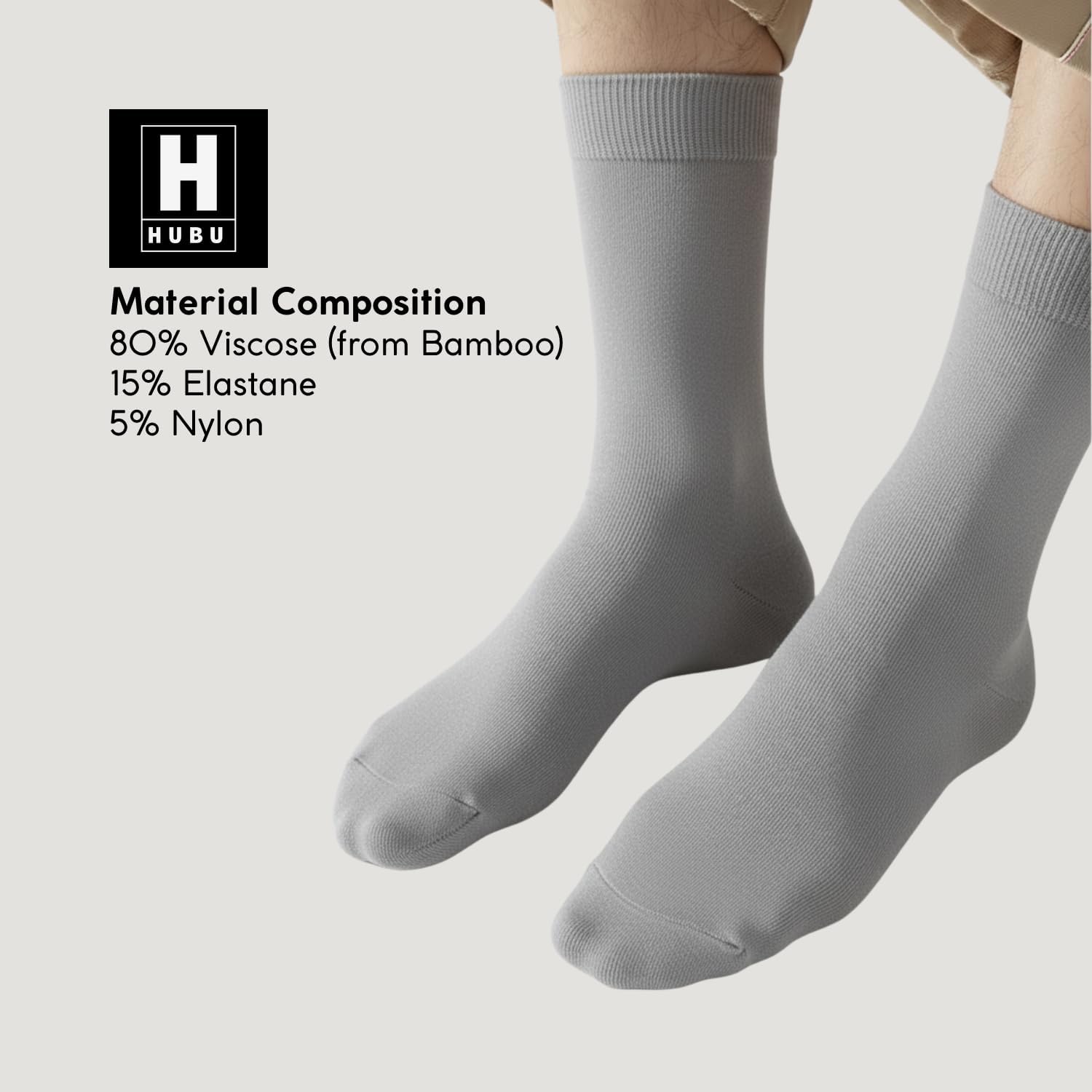 Hubu Men's Bamboo Crew Socks 3 Pack - Breathable Lightweight Dress Socks, Moisture Wicking Soft Athletic & Daily Casual Socks