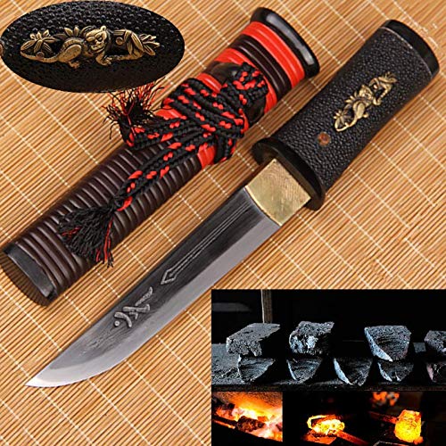 Tamahagane Wakou forging Pattern Steel self-Defense Monkey King Tanto Sword 100% Handmade Grinding Polishing Chinese Longquan Sword Sword Jian Sharp Blade Battle Ready