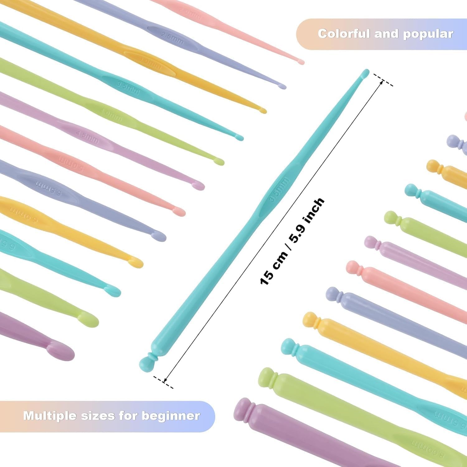 BALTHAZAR,Plastic Crochet Hooks 12 pcs Different Sizes,Ergonomic Steel Crochet Needles Set DIY Yarn Weaving Tools Knitting Kit for Crochet Loves to Make Socks, Hat, Scarf, Bag, Cap 1