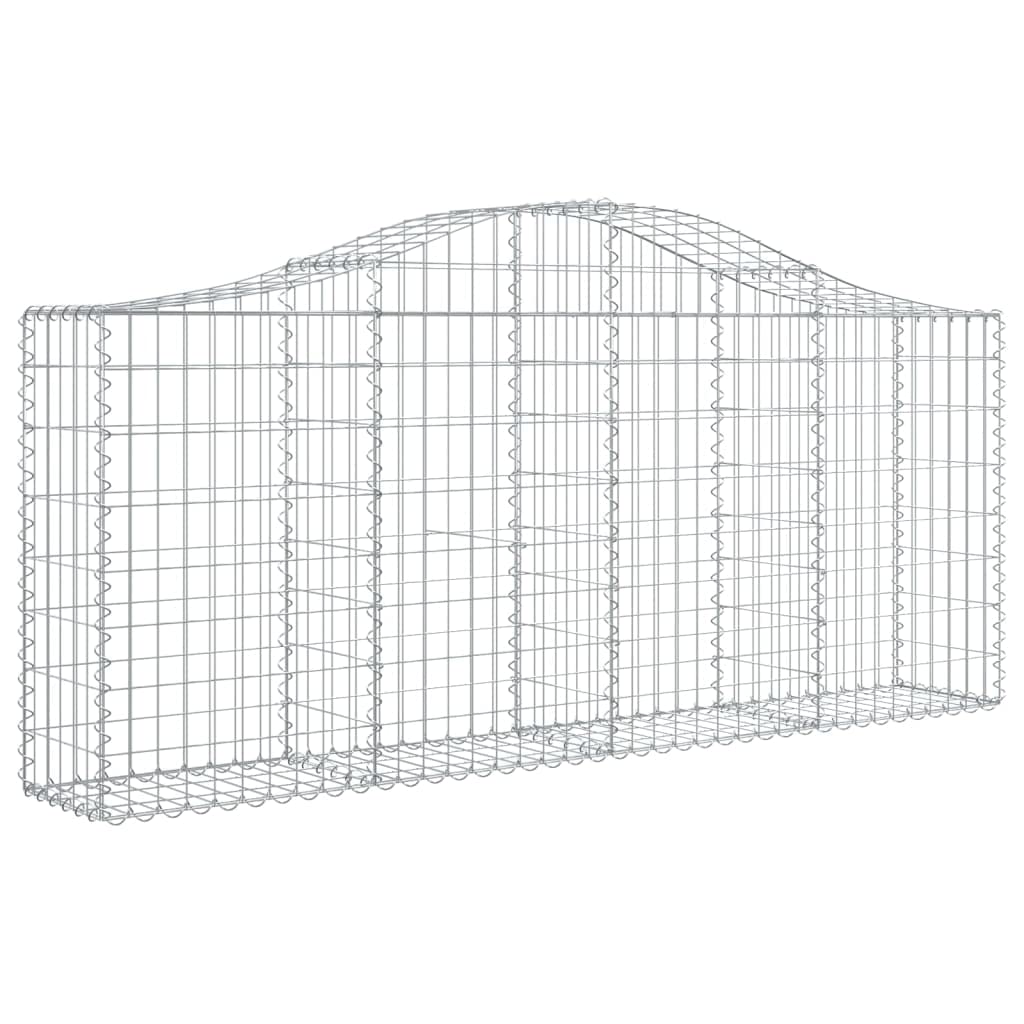Gabionen mit Hochbogen 40er-Set, 200x30x80/100 cm Gabionenwand aus verzinktem Eisen, Steinkorb als dekorative und schallschützende Gartenbarriere, Windschutz für Außenbereich