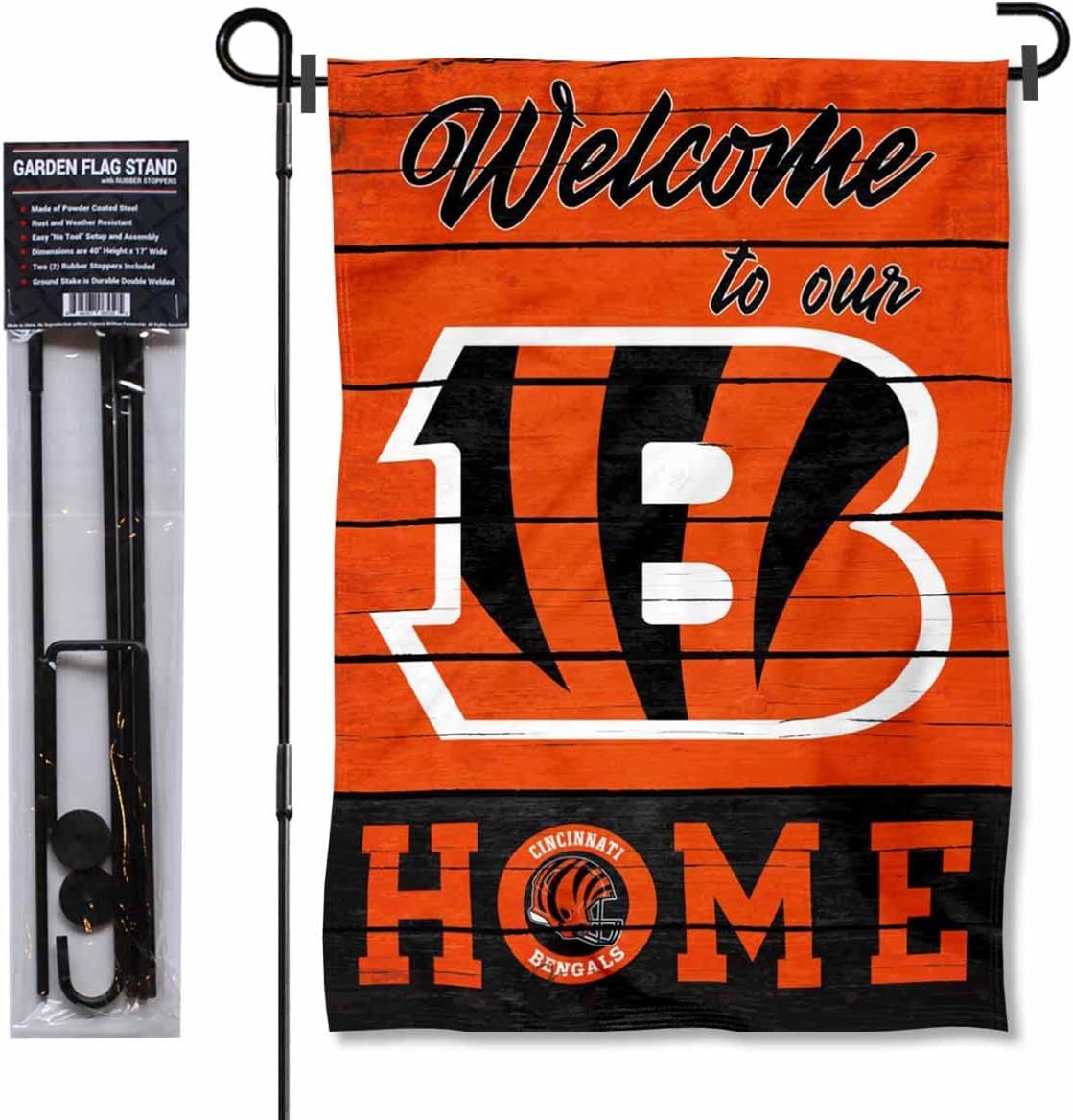 WinCraft Bengals Welcome to Our Home Garden Flag and Flagpole Mount