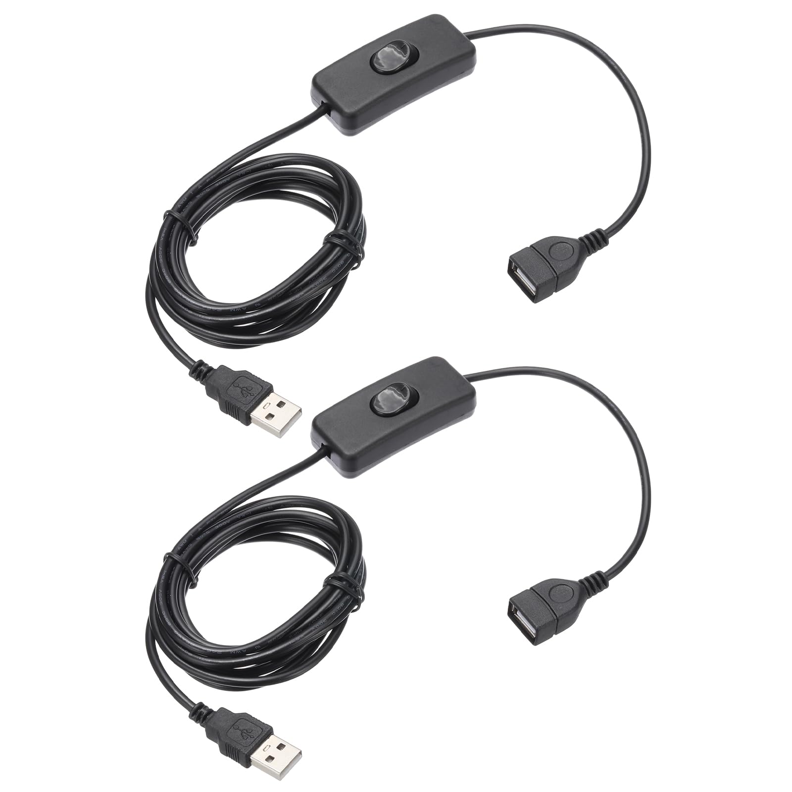 MECCANIXITY USB Extension Cable with ON/Off Toggle Switch 2m USB Male to Female Extension Cord for Desk Lamp Fan LED Light Strip Black Pack of 2