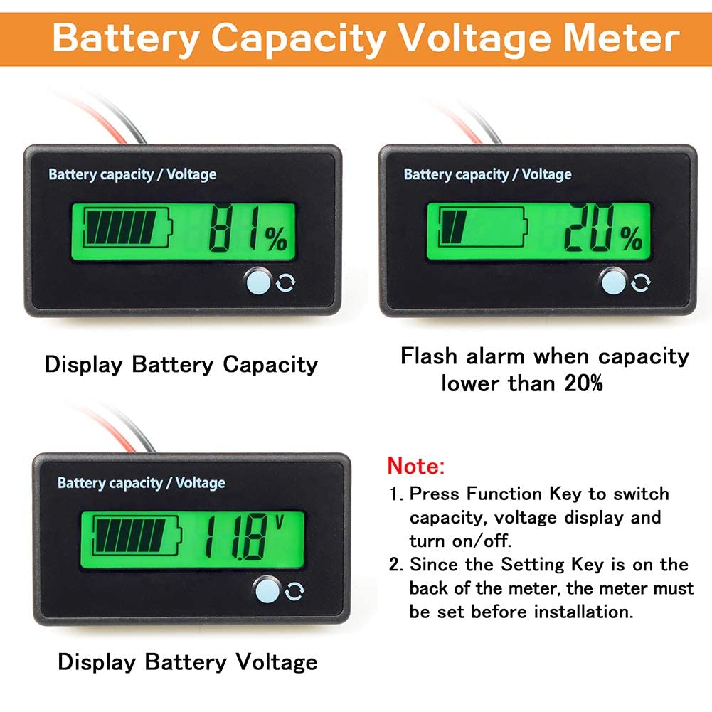 Roboway Battery Indicator Display 12-84V Battery Capacity Voltage for Lead Acid Battery, Check Battery Voltage and Charge Percentage of E-Rickshaw & E-Bikes, Green (RW-972) - Image 2 thumbnail