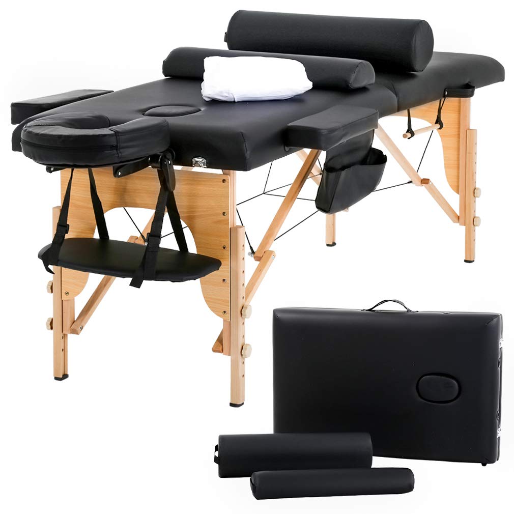 BestMassage Massage Bed Portable Massage Table 24 inch Wide Lash Bed Height Adjustable 2 Folding Spa Table with Towel Hanger Oil Pouch Half Bolster