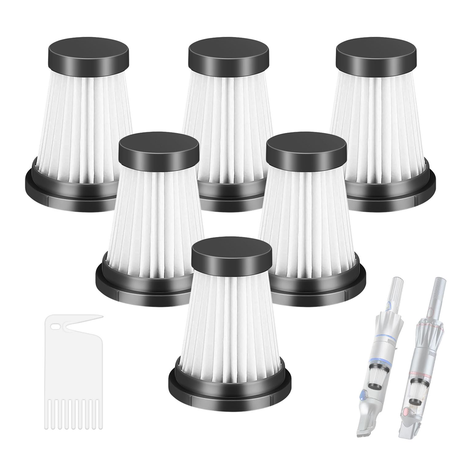 Fixbetter6 Pcs HEPA Filter for MOOSOO K12, K12 Pro, K13 Cordless Vacuum Cleaner, for Genius Invictus One 1.0 X7, 2.0 Vacuum Cleaner Replacement Parts Filters for Household Vacuum Cleaners