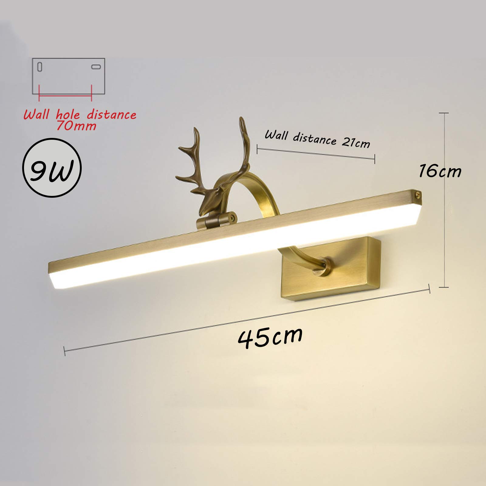 Lampa łazienkowa LED w stylu vintage, wodoodporna mosiężna lampa ścienna IP44, neutralna biała lampa lustra z regulowanym akrylowym kloszem 240 stopni, oświetlenie makijażu