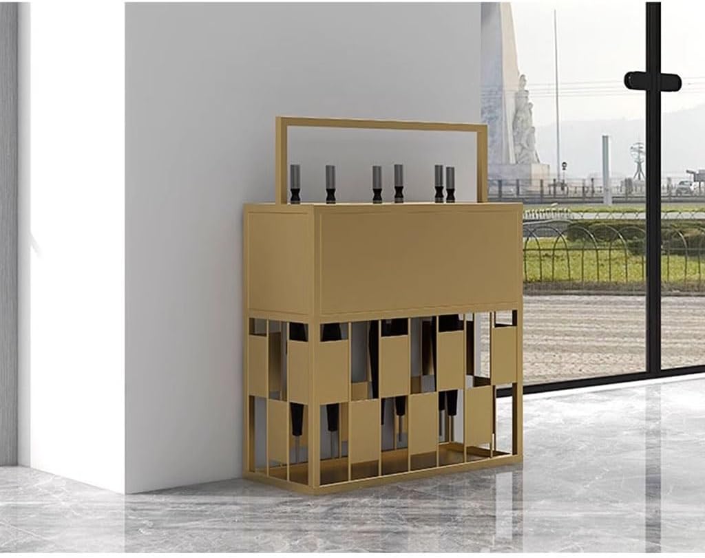 Large Capacity Gold Umbrella Stand for Hallway Rectangular Hotel Entryway Holder Partitioned Storage Stylish Hollow Carved Design Size: 50x20x65cm