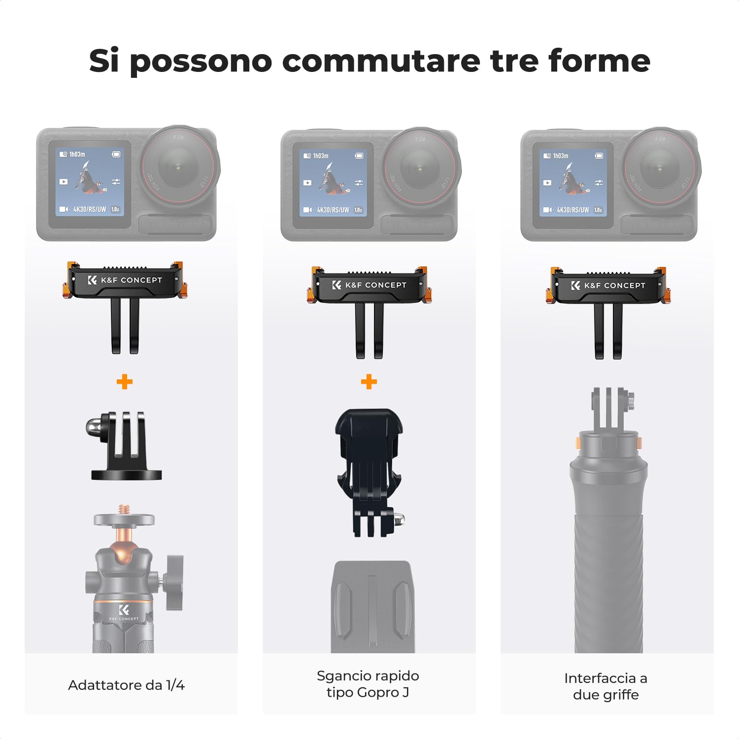 K&F Concept 2 Pack Magnetic Quick Release Adapter Mount per DJI Osmo 360/Action 5 Pro, Staffa di Base di Estensione con 1/4" Adapter Mount/Quick-Release Buckle per DJI Osmo Action 4/Action 3 Accessori