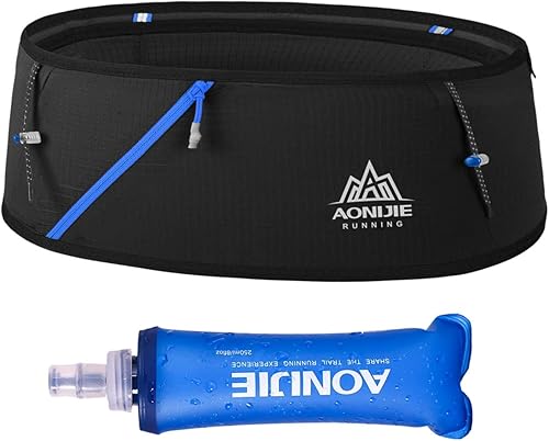 Riñonera para correr con botella de agua suave de 8.5fl oz, sin rebote, a la moda, entrenamiento, trotar, viajar, dinero, cinturón de bolsillo para
