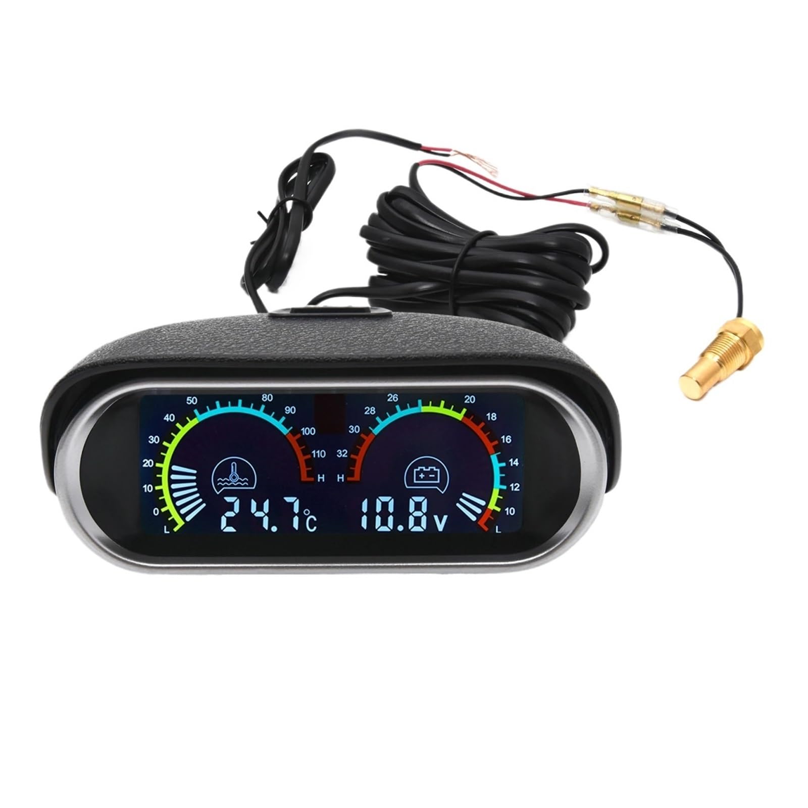 AD 2 En 1 LCD Indicador De Temperatura De Agua del Coche Sensor De Temperatura del Agua 10mm Medidor Voltímetro Voltaje Digital Horizontal 12v 24v Accesorios
