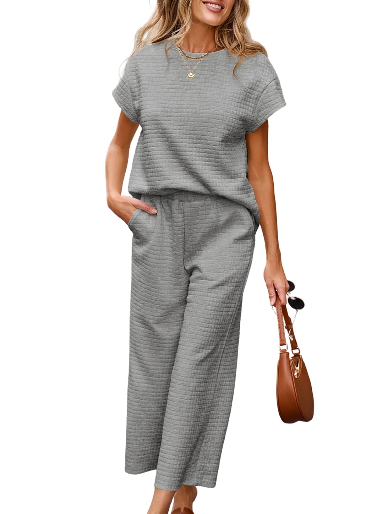 SHEWIN Womens Two Piece Spring Outfits Sweatsuits Casual Pullover Tops and Wide Leg Sweatpant Lounge Sets