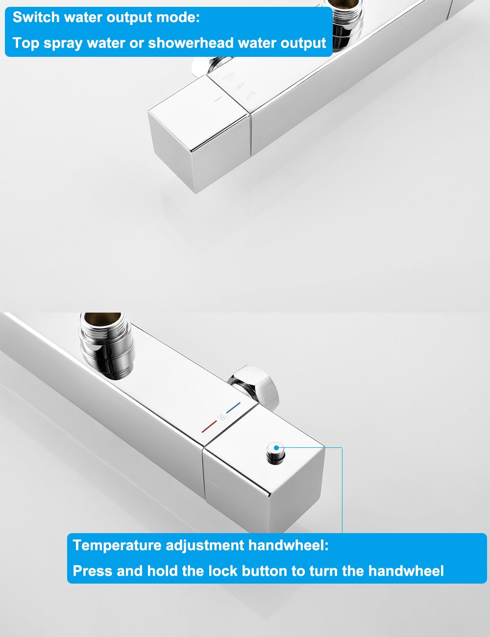 System prysznicowy z termostatem 38℃, zestaw prysznicowy ze stali nierdzewnej z deszczownicą 250 mm, kompletny zestaw wraz z słuchawką prysznicową ABS i drążkiem prysznicowym z regulacją