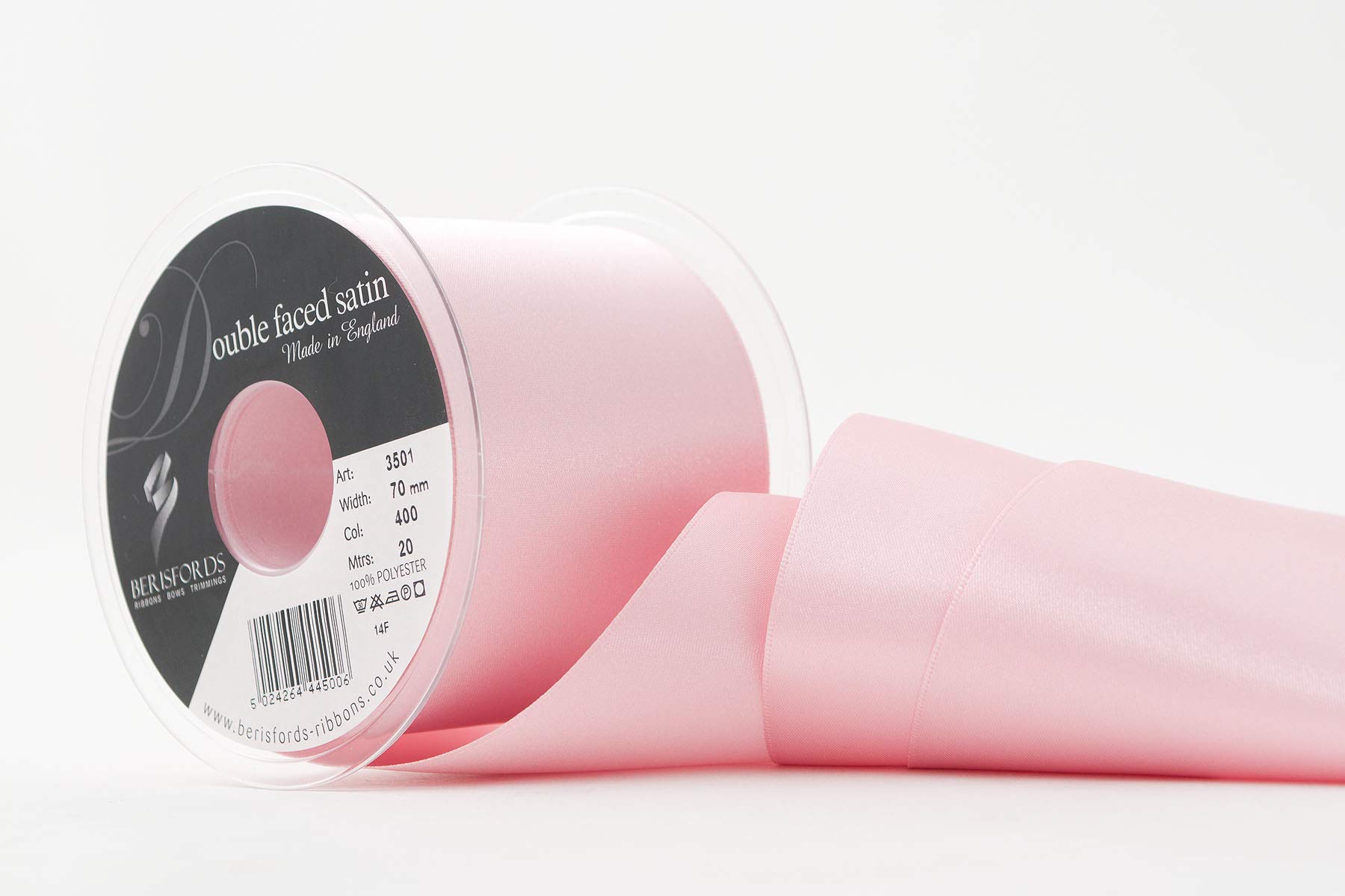 Berisfords Double Faced Satin Ribbon, Pink Azalea, 70 mm Width, 20 metre Length