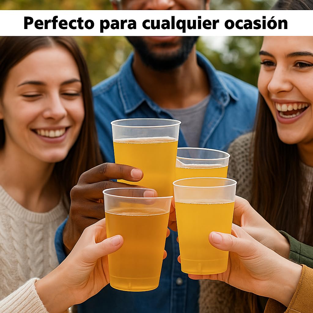 450 Vasos Reutilizables 600 ml Sanjoma | Plástico Duro y Transparente Reforzado | Resistentes y Duraderos Aptos para lavavajillas | Ideales para Cubatas, Cerveza, Sidra, Fiestas y Eventos | Sin BPA
