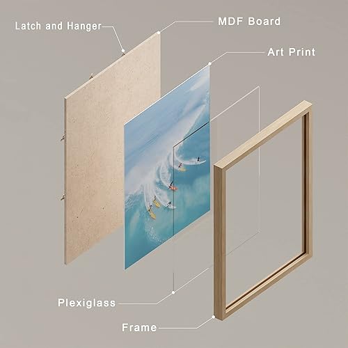 Miniatura 4 de SIGNWIN Arte de pared enmarcado de paisaje náutico del océano, juego de 4 tablas de surf con vista aérea para decoración de pared, decoración de