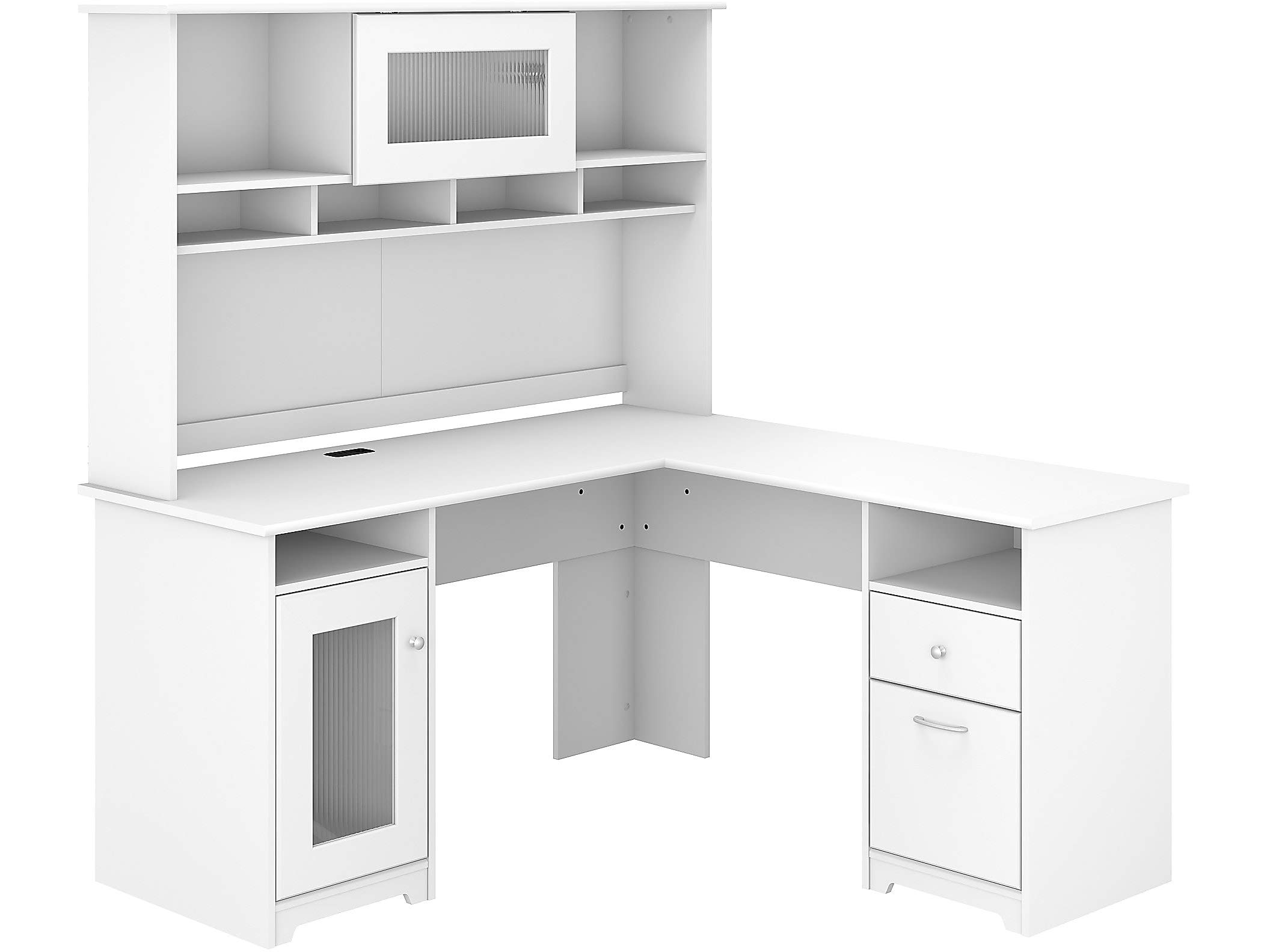 Bush Home Cabot 60W L Shaped Computer Desk with Hutch and Storage in White, 60-inch Corner PC Workstation for Home Office