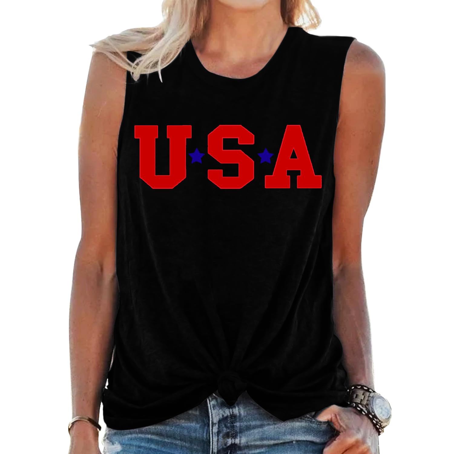 SUWATOIN Women American Flag Tank Tops USA 4th of July Patriotic Sleeveless Shirts Stars Stripes Tee Top