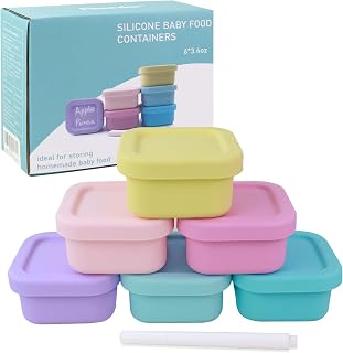 Finorder 6 Pack 100% Silicone Baby Food Storage Containers, 3.4 oz Leak-Proof, Microwave, Freezer, Boiled Safe Food Storage Snack Jars, FDA Grade Toddler Jars for Food and Condiments, Pastel Colored